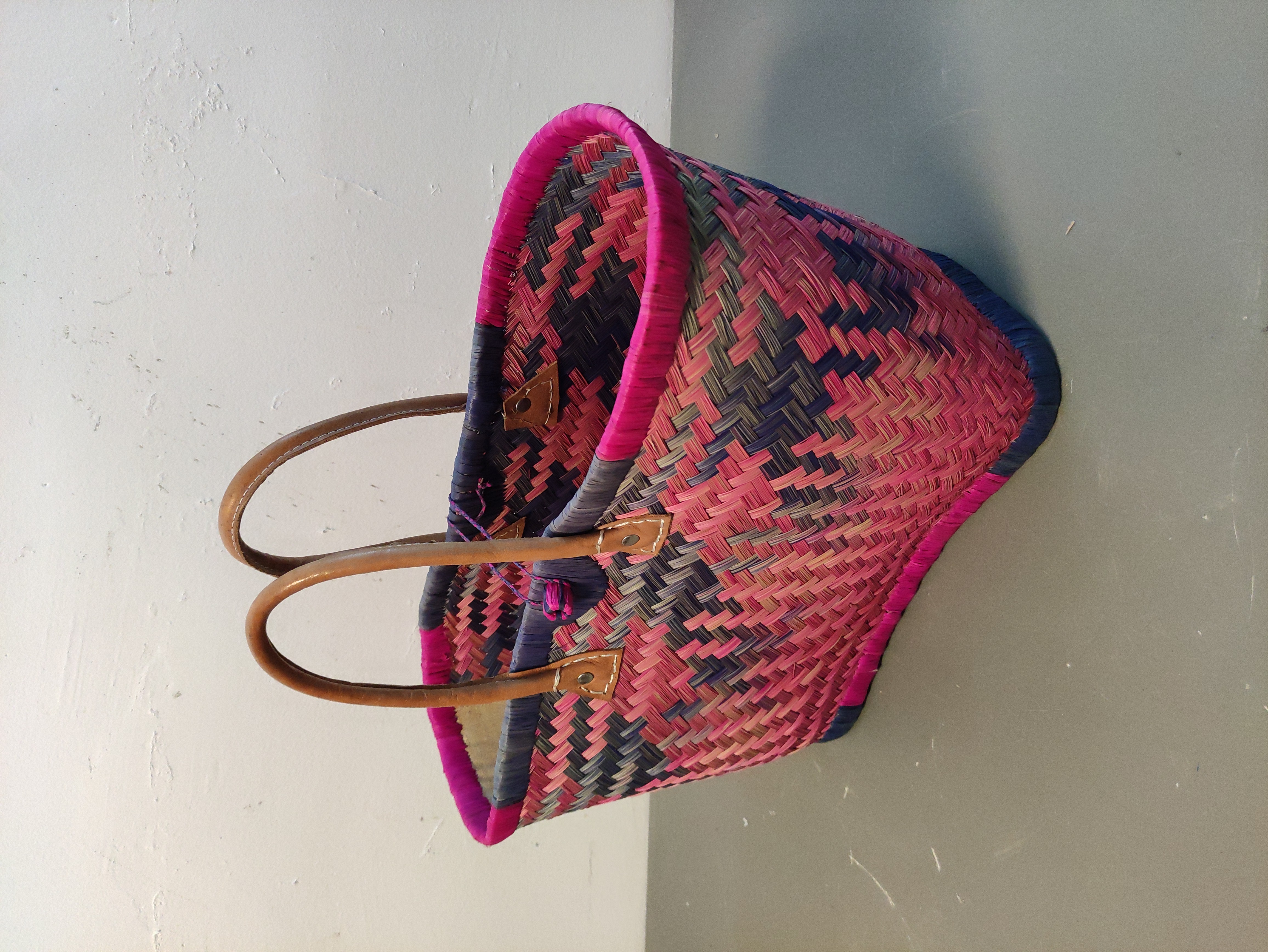 bolsa capazo madagascar africa paja cuero 29x48x30 t8u